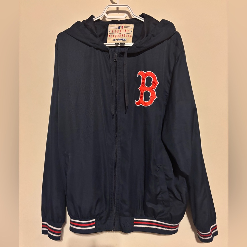 MLB JH Design Boston Red Sox Nylon Full Zip Windbreaker Bullpen Jacket Adult L